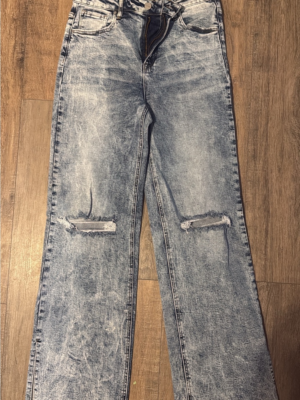 High-Rise Acid Wash Wide-Leg Jeans - Light Blue